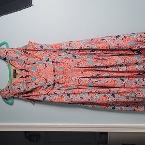 SALE - Jones New York | Print Fit & Flare V Neck Dress Red Blue Pleats | Size 14